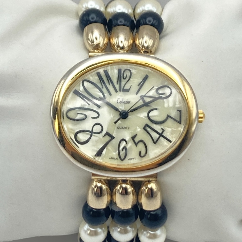 Vtg Collezio Women's Watch Gold Tone Oval 39mm Faux Pearl MOP New Battery 6.25"